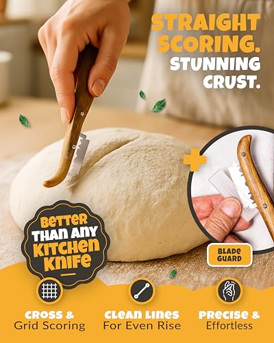 Image of CRUSTLOVE 2pcs Set Bread Lame with 5 Blades - Sourdough Scoring Tool Set with Straight & Curved Scoring Knife for Sourdough and Bread Baking, Dough Scorer, Bread Scoring Tool, Bread Baking Supplies