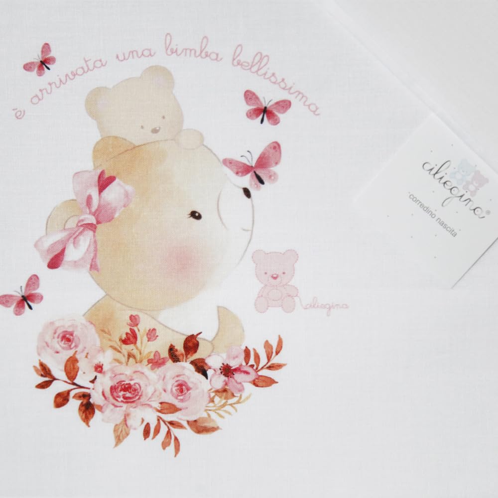 Ciliegina Set 3 Lenzuola Culla 100% Cotone Completo + sotto con elastici Federa Bambino Bambina idea regalo (Farfalle)