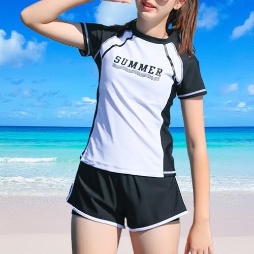 Image of Swim Suits for Teens Girls Two Piece Swimsuits Rash Guard Swim Set Bathing Suit Beach Shorts Swim Shirts Size 8,10-12,14-16