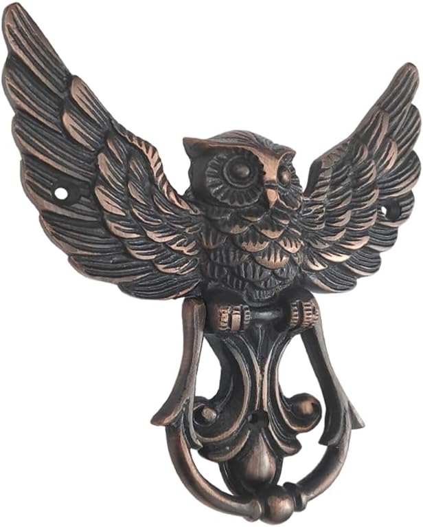 Shristy Hardware "Owl Fly" Decorative Iron Door Knocker for Door Front - Exterior for Home Iron Door Knocker - (Pack of 1 Antique Brass Finish)