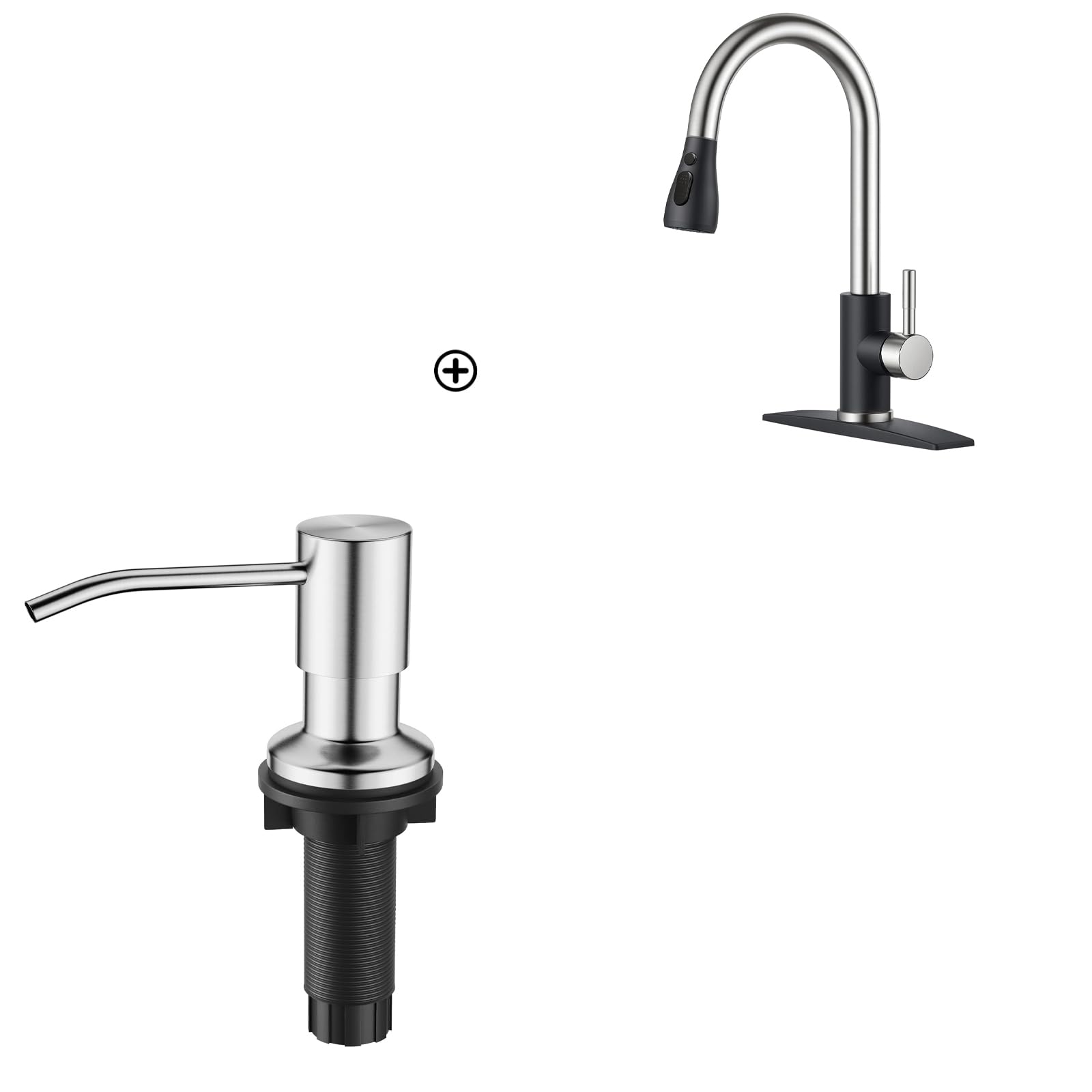 Jnfidosr Black Kitchen Faucet With Pull Down Sprayer Brushed + Brushed Nickel Soap Dispenser