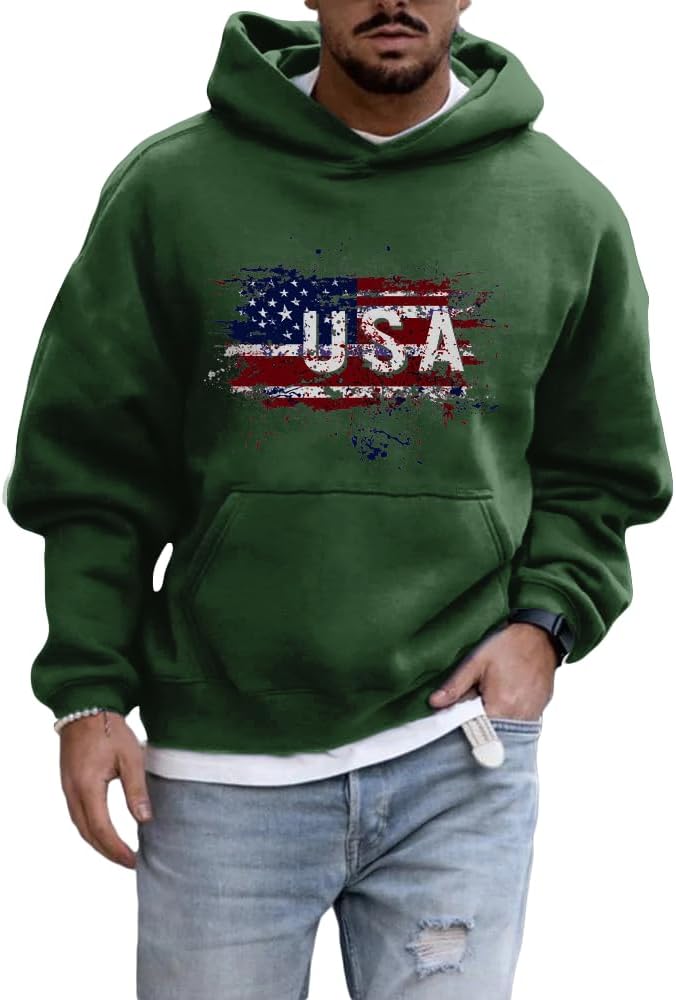Camo Hoodies Men American Flag Printed Graphic Hooded Sweatshirt Long Sleeve USA Patriotic Vintage Pullover Tops