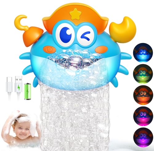 Image of Bath Toys,Rechargeable Crab Baby Bath Toys Light Up Bath Bubble Machine with Colourful RGB Light Great Birthday Gift for Boys and Girls Toddler Toy for Kids Ages 1-3 4-8