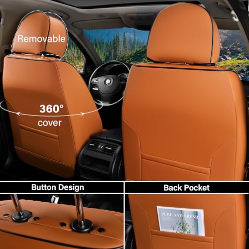 Image of Coverado Car Seat Covers Front Seats, 2 Piece Car Seat Protector with Removable Headrest, Nappa Leather Breathable Front Seat Cushion Side All Wrapped Universal Fit Truck Automotive Most Cars Brown