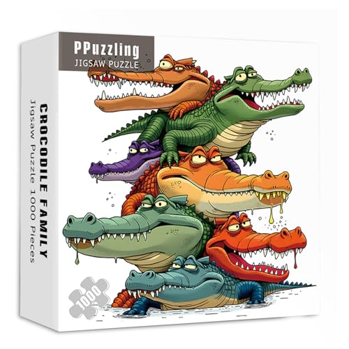 Crocodile Family Puzzles for Adults 1000 Pieces, Funny Cute Animal Jigsaw Puzzles, Challenging Crocodiles Art Puzzle as Home Wall Decor