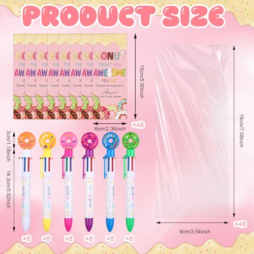 HCEWSBFD 48 Sets Donut Sign Multicolor Ballpoint Pens 4 in 1 Retractable Pen with Inspirational Cards DONUT FORGET HOW AWESOME YOU ARE Funny Cute Gifts Bulk for Student Teacher Office Coworker
