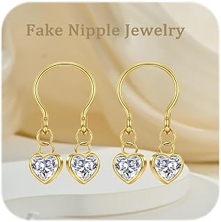 Gold Fake Nipple Rings Adjustable non Piercing Nipple Jewelry Heart Shaped Rhinestone Dainty Cute Trendy Fake Piercing Body Jewelry for Women Men Comfortable Valentine's Day