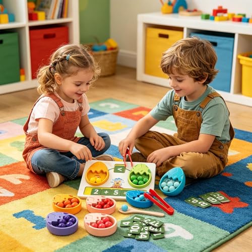 Jeu de comptage en bois éducatif avec perles à pincer pour maternelle