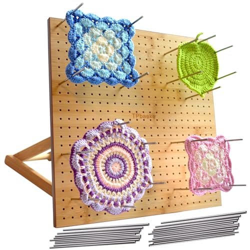 12.6Inches Crochet Blocking Board with Pins, Adjustable Reinforced Base Granny Square Blocking Board for Crocheting with 20 Stainless Steel Rod pins, Ideal Present for Mothers&Grandmothers Profession
