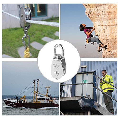 Image of Rocaris 6 Pack M25 Lifting Single Pulley Roller Loading 330Ibs | 304 Stainless Steel Heavy Duty Single Wheel Swivel Lifting Rope Pulley Block
