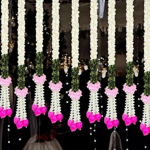 Image of Rajasthan Kraft Artificial Gajra Hanging with Tuberose & Lotus Bud Pack of 2 | 50 Inch Long Traditional Festival & Wedding Home Dcor for Diwali, Makar Sankranti, Pooja & Griha Pravesh(RK-GJ6-2)