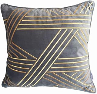 ZUODU Blue Velvet Cushion Cover Navy Embroidery Cushion Cover Pillowcases Sofa Cushion Covers Protectors for Home Decorating Bedroom Living Room 18x18 Inches(C)