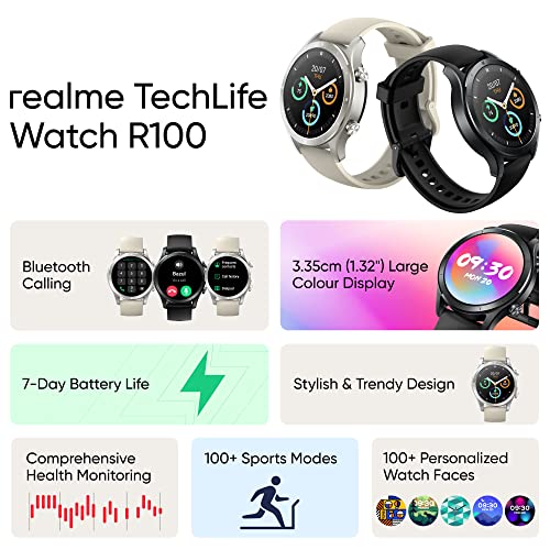 Image of realme Smart Watch R100 | 100+ Watch Faces | 1.32 Inch HD Color Display | Long Lasting Battery Life | Auto Activity Tracker | Round Stylish Design | Bluetooth Calling & Sync Contacts | Black Color