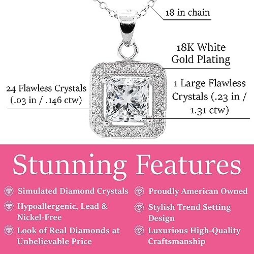 Cate & Chloe Ivy 18k White Gold Pendant Necklace with Princess Cut Simulated Diamond Crystals, Silver Halo Jewelry for Women, Gift for Her2