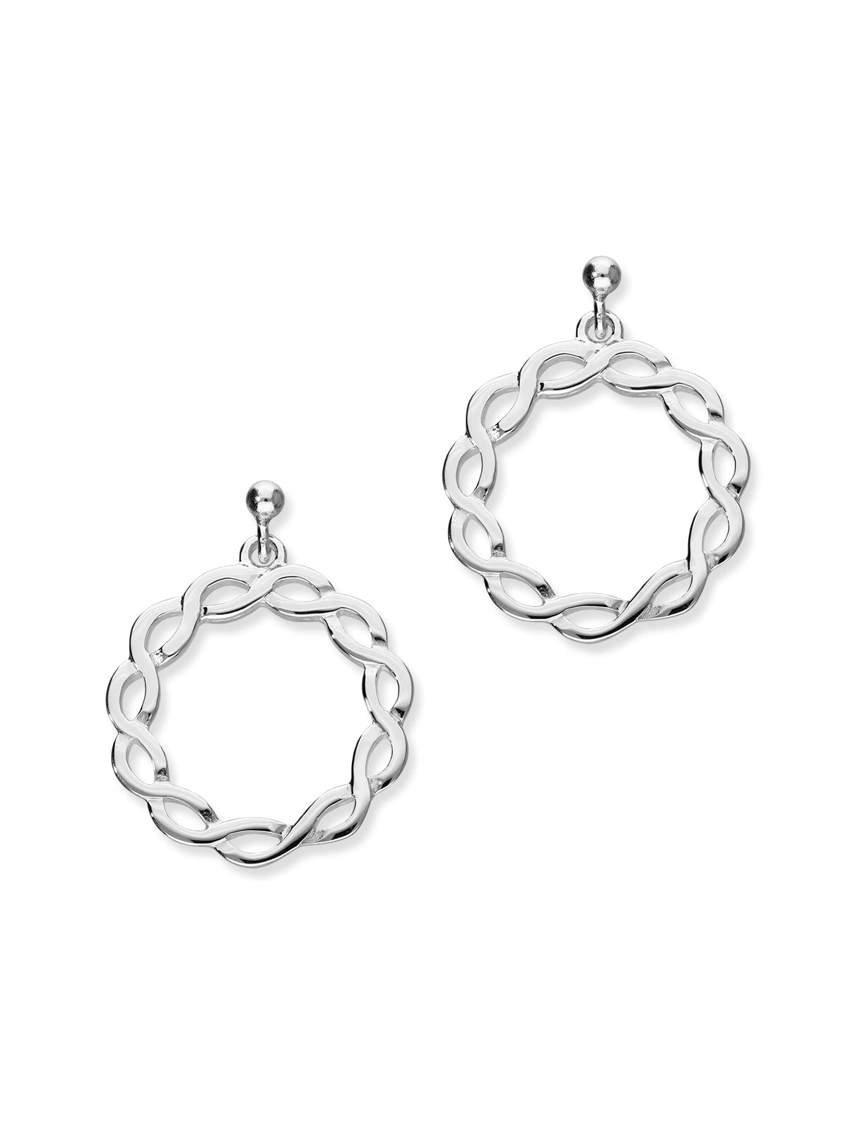 Ortak 925 Sterling Silver Handmade Drop Earrings Eternal Celtic Circlet Knot Artwork Hyperpolished Scottish Fine Jewellery Made In Orkney Islands, Scotland