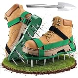Ohuhu Lawn Aerator Shoes for Grass: Free-Installation Aeration Shoes with Stainless Steel Shovel, Heavy Duty Spike Aerating Sandals Lawn Tool for Yard Patio Garden