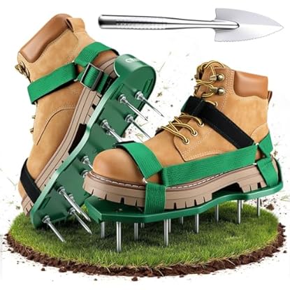 Foto di Arieggiatore Prato Scarpe Chiodate per areazione Prato e Giardino, Arieggiatore Scarpe, Scarificatore Arieggiatore Manuale, Sandalo Aeratore Scarpe da Prato per areazione Prato e Giardino, Verde