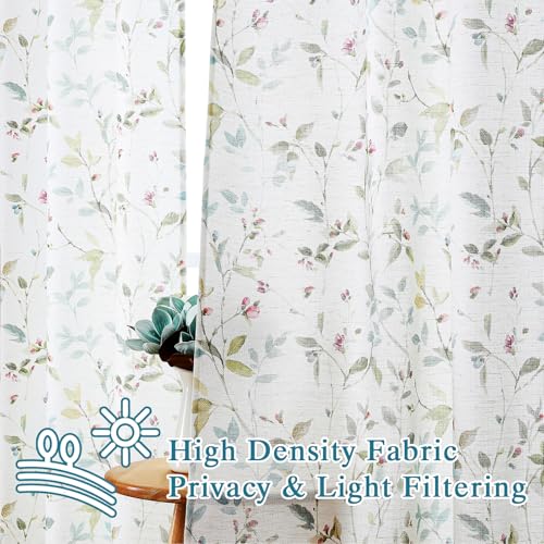 Image of Chyhomenyc Roman Linen Blend Curtains 90 Inch Length 2 Panels Set, Light Filtering Floral Curtains Printed for Living Room, Elegant Dual Rod Pocket Window Treatment, 50Wx90L Inch, 2 PCS