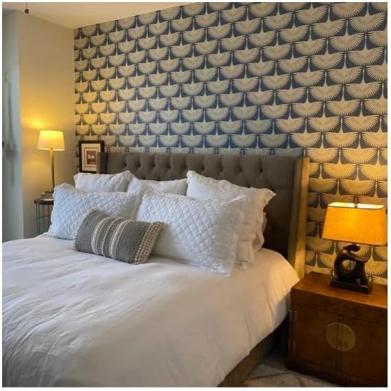 Image of Veki Luxury Floral & Botanical Geometric Wallpaper Mural - Waterproof, Moisture-Proof, Self-Adhesive PVC Wall Sticker for Home & Hotel Decoration (45cm x 300cm) (Feather Blue)