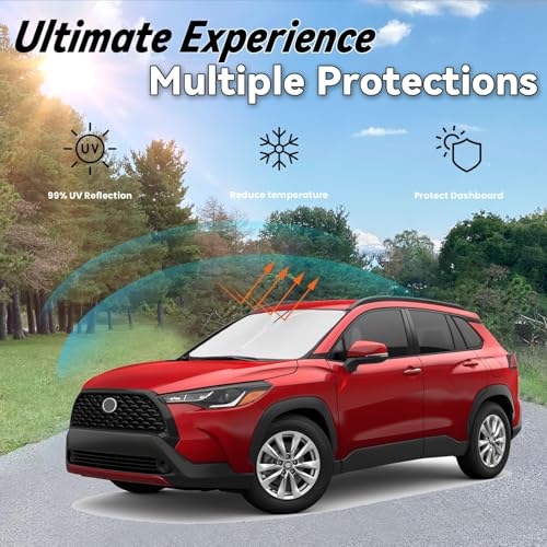 Image of Windshield Sun Shade for Toyota Corolla Cross 2022-2025 2026, Car Front Window Sunshade with 240T Sun Visor Protector Blocks UV Rays Heat Sun Shield Accessories