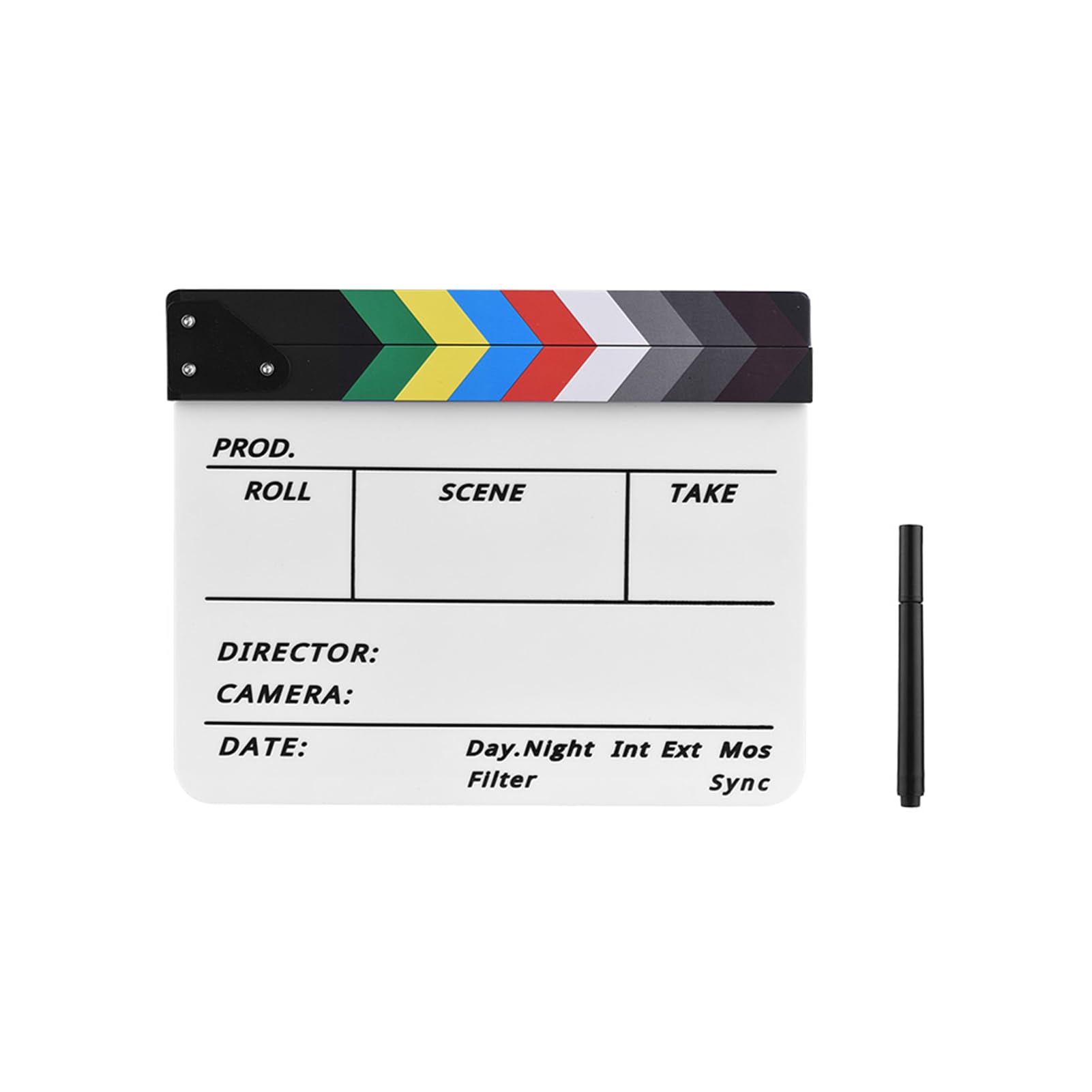 Yctze Tablilla Acrílica de Borrado en Seco para Cine y TV - Claqueta con Rotulador - Barra Negra/blanca u Opciones Coloridas (palo multicolor)
