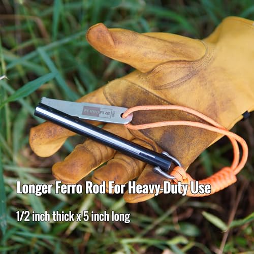FERROFIRE FS125 Heavy-Duty Plus Fire Starter - 1/2 Inch Thick x 5 Inch Long Ferrocerium Rod with Magnesium, Superb Carbon Alloy Steel Striker & 550 Paracord for Camping, Survival, Emergency Kits by FERROFIRE - Image 5