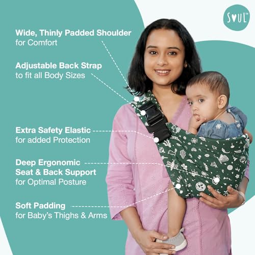 Image of Soulslings Imbu Buckle Hip Sling Baby Carrier -100% Cotton - Forest | Baby Toddler Carrier | Baby Sling Carrier | Lightweight Sling Baby Carrier for Babies & Toddlers | Adjustable for 6 - 30 Months (Upto 20kg)