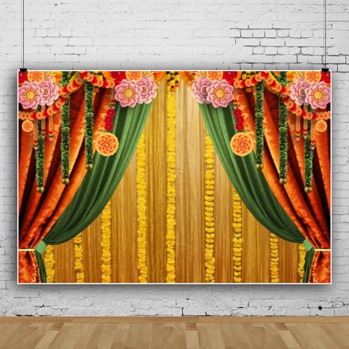 Image of Indian Pooja Backdrop Decorations Loctus Flowes Curtain Diwali Traditional Festival Ganpati Hindu Puja Backdrop for Wedding Party Bridal Shower Background Religious Photo Supply Vinyl 20x10ft