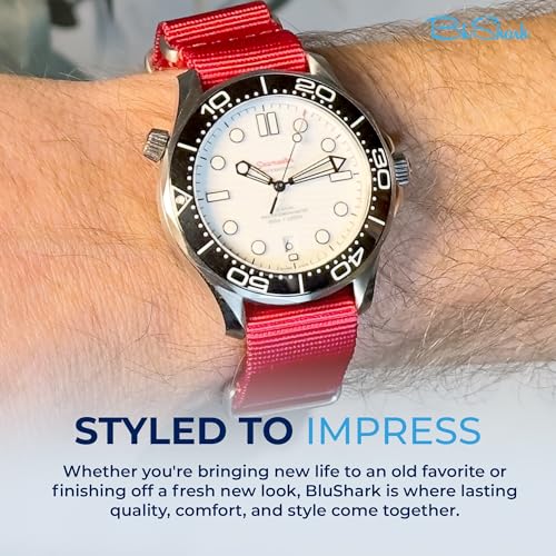 Image of BluShark - Original Collection Military-Style Waterproof Watch Strap, Fits All Timepiece Brands, Durable Nylon Wristwatch Accessories with Stainless Steel Buckle - 18mm, 20mm, 22mm & 24mm Watch Bands