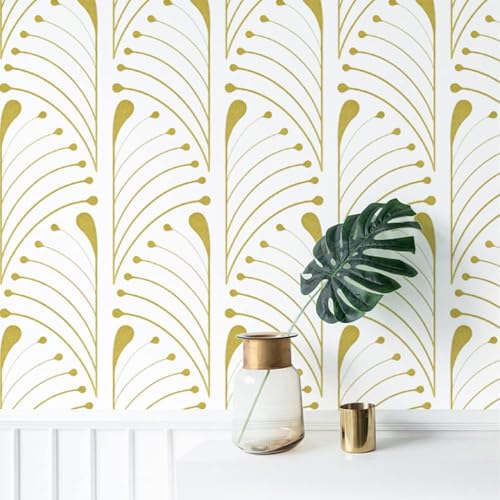 Image of Veki Luxury Floral & Botanical Geometric Wallpaper Mural - Waterproof, Moisture-Proof, Self-Adhesive PVC Wall Sticker for Home & Hotel Decoration (45cm x 300cm) (White Curve)