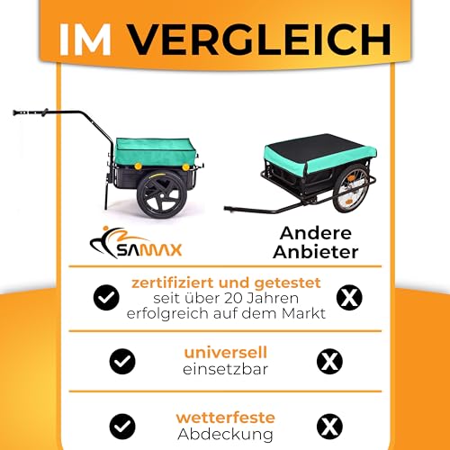 SAMAX Transportanhänger 70 Liter / 60 Kg Fahrradanhänger Lastenanhänger mit Kupplung Fahrrad Anhänger Handwagen mit Kunststoffwanne in Grün