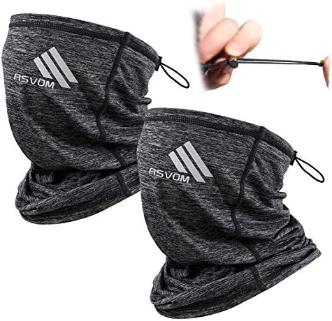 Face Coverings 2Pack, Breathable Face Scarf Neck Warmer Gaiter Bandana with Adjustable Drawstring, Washable Multifunctional Headwear Tube Snood Headband Motorcycle Balaclava Face Cover Protection