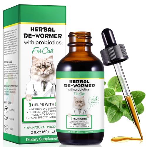 Wurm-kur Katze Tropfen 60ml, Kräuterentwurmer mit Probitika, Wurm-kur für Katzen, Fördert Die Darmgesundheit, Immunitätsschub, Anti-Parasiten,...