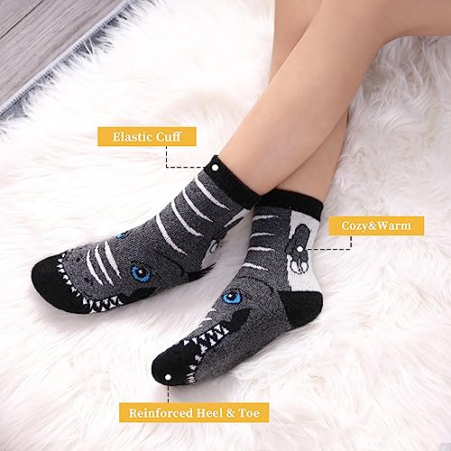 Fnovco Kids Wool Socks Toddler Warm Thick Wool Hiking Thermal Cozy Boot Crew Socks For Boys Girls 6-Pack (4-7 Years, 3D Dinosaur) #TOP1