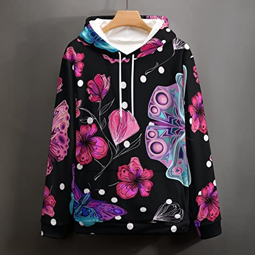 Hoodie Fleurs Papillons Imprimé UMENG - Sweat Pull Capuche Doux S - 4