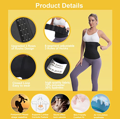 Wrap Waist Trainer For Women - Stomach Wrap For Weight Loss With Loop And 3 Row Of Hooks Design, Workout With Snatch Me Up Bandage Wrap Cooperate Diet Can Lower Belly Fat, Postpartum Repair Cnasoel #TOP2