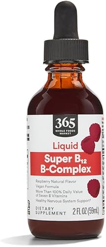 365 by Whole Foods Market, Super B-12 B-Complex Liquid Supplement, Raspberry Natural Flavor, Vegan, 2 Fl Oz