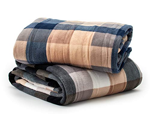Eddie Bauer | Cabin Plush Buffalo Check Heated Electric Warming Blanket, Twin, Blue #TOP5