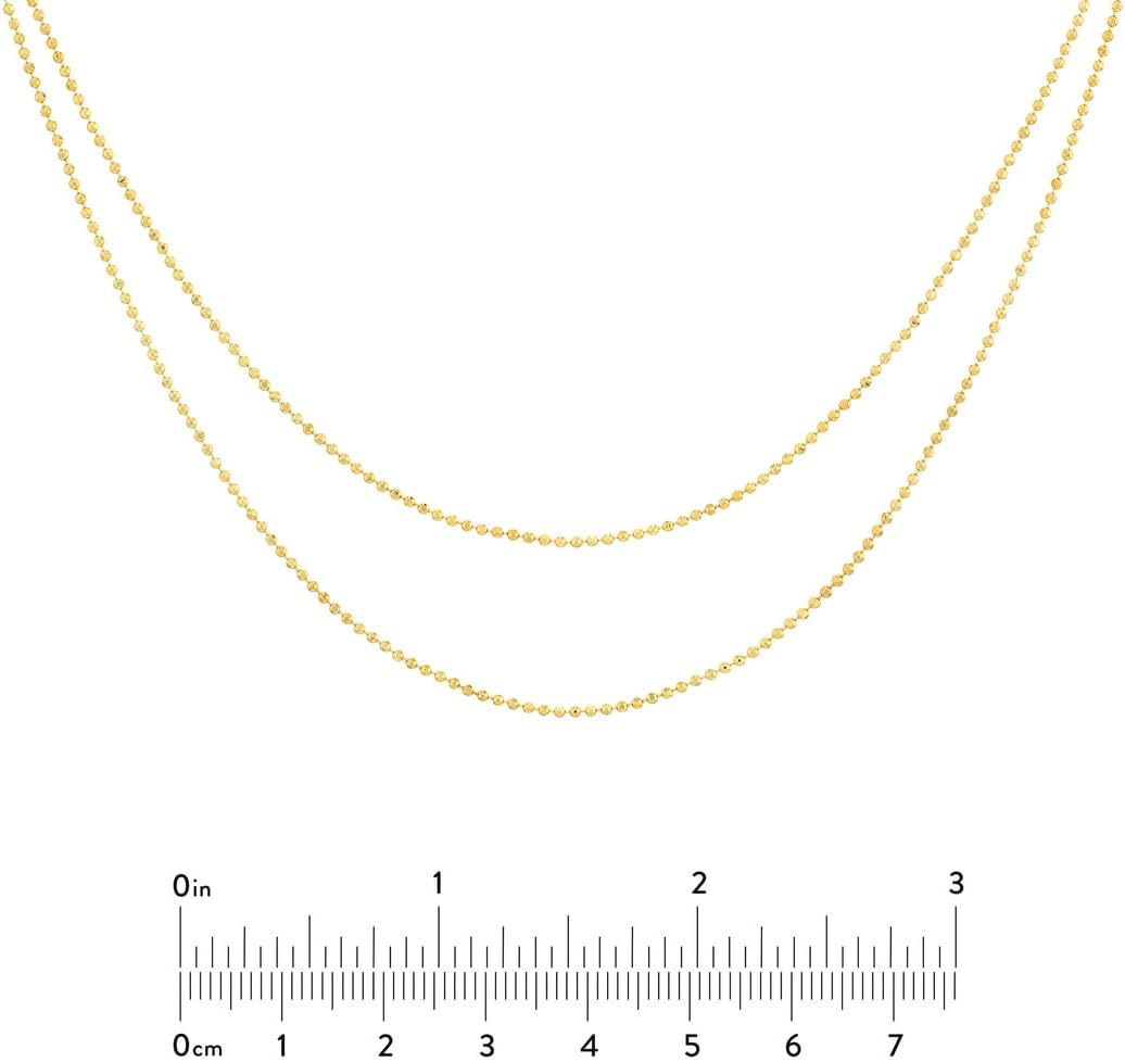 JewelryWeb 14k Yellow Gold Double Strand Bead Chain Necklace Bib Adjustable Necklace 18 Inch Strand Necklace for Women and Men