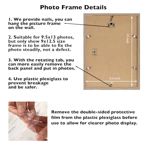 Image of JCJMY 9.5x13 Picture Frame Rustic Brown for Wall Hanging, Wall Mounting Horizontally or Vertically, 9.5 x 13 Wall Gallery Poster Photo Frame with Shatter Resistant Plexiglass, Rustic Brown