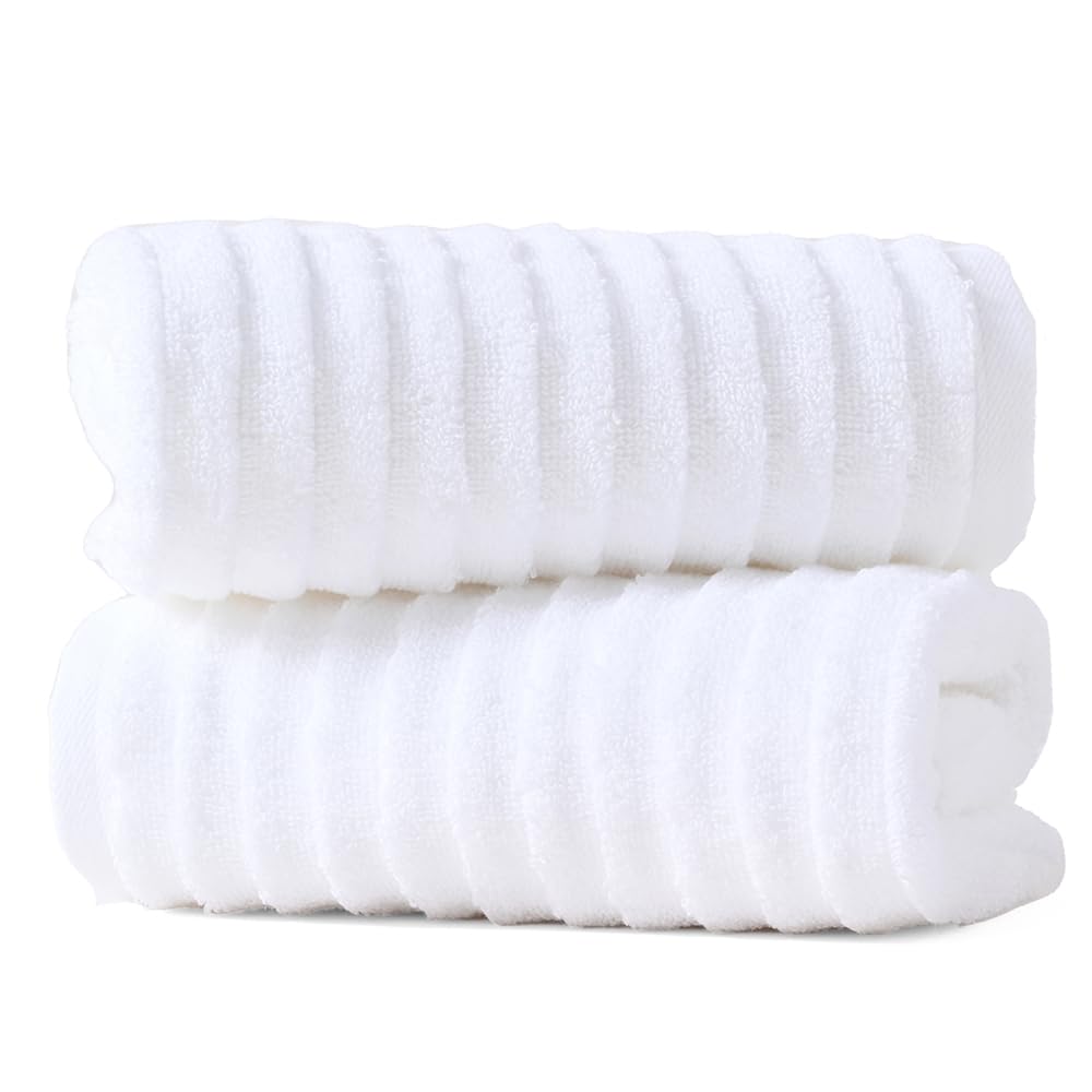 sense gnosis 100% Cotton White Hand Towel Set of 2 Thick Stereoscopic Ladder Striped Soft Quick Dry and Absorbent Bathroom Decorative Hand Towel 13 x 29 Inch - Image 3