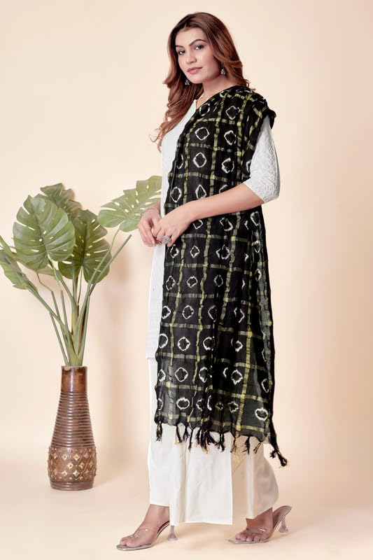 Image of Women Bandhani Dupatta | Traditional Chunri Print with Decorative Border | Lightweight Ethnic Stole for Festive and Wedding Wear