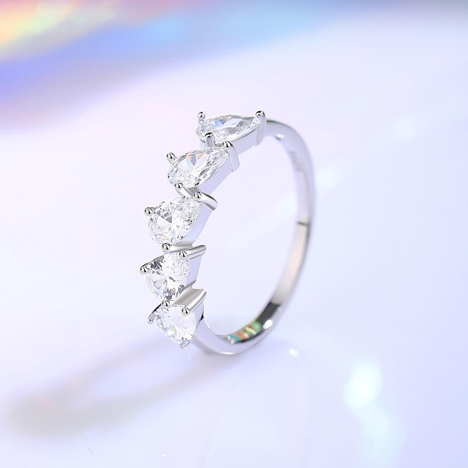 Anillo de Matrimonio para mujer, juego de anillos de boda de 4 x 6 mm, moissanita, oro blanco/platino 950