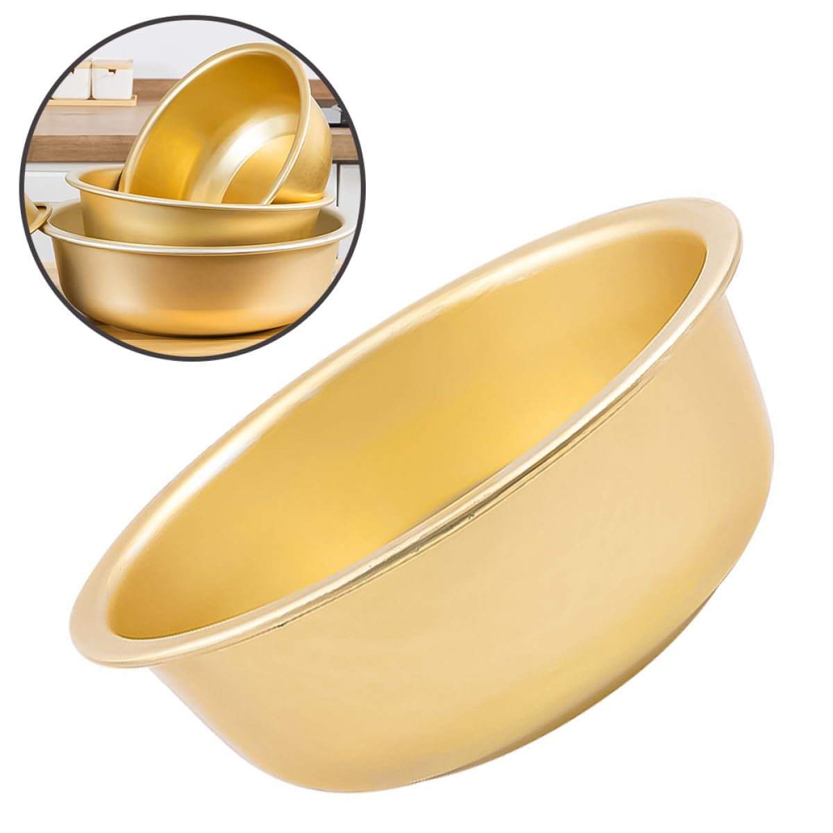 BESPORTBLE Cuenco Grande de Aluminio Dorado Capacidad Amplia, Seguro Acabado Fino, Cuenco Redondo Elegante para Sopa o Lavar Verduras en Cocina