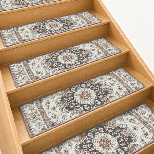 Alfombrillas antideslizantes para escaleras de madera de 9x30 pulgadas pack de 4 lavables marrón
