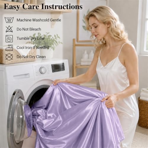 Mooreeke Twin Size Satin Bed Sheet Set, 3 Pieces, Lavender by Mooreeke - Used condition - Image 7