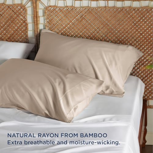Bedsure Cooling Pillow Cases Standard Size, Rayon Derived from Bamboo Standard Pillowcases Set of 2, Breathable & Silky Soft Cool Bedding Pillow Covers with Envelope Closure, Khaki, 20x26 Inches