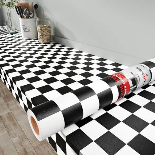Decotalk Checkered Peel and Stick Wallpaper for Kitchen Backsplash Wall Paper Black...