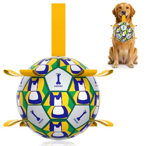 Image of Dog Soccer Ball with Straps, 6 Inch for Small and Medium Dogs, A | Footable Floating Dog Toy for Training, Fetch & Water Play, Interactive Dog Toys with Pump and Needle for Inflation