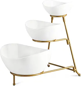YHOSSEUN 3-Tier Oval Serving Bowl Set with Gold Stand, 3 Sizes